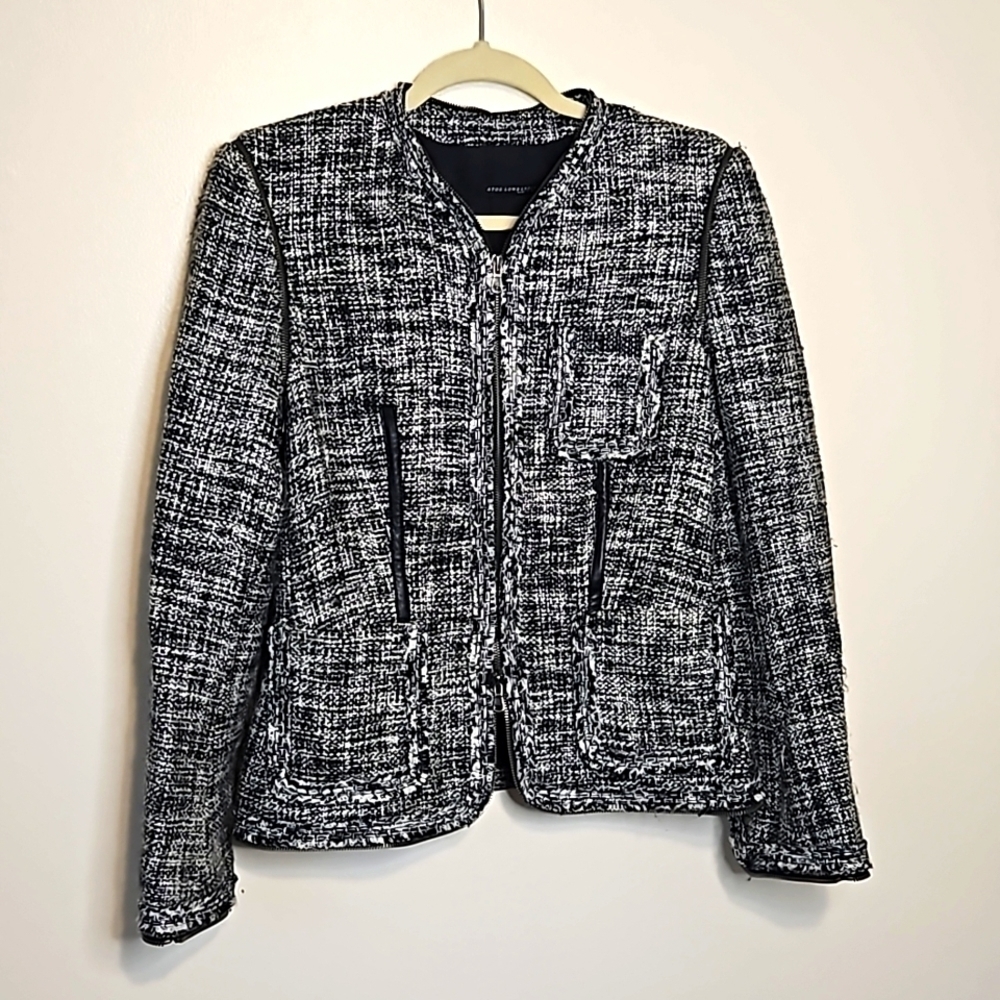 Atos Lombardini Black White Tweed Blazer Jacket Italy Medium